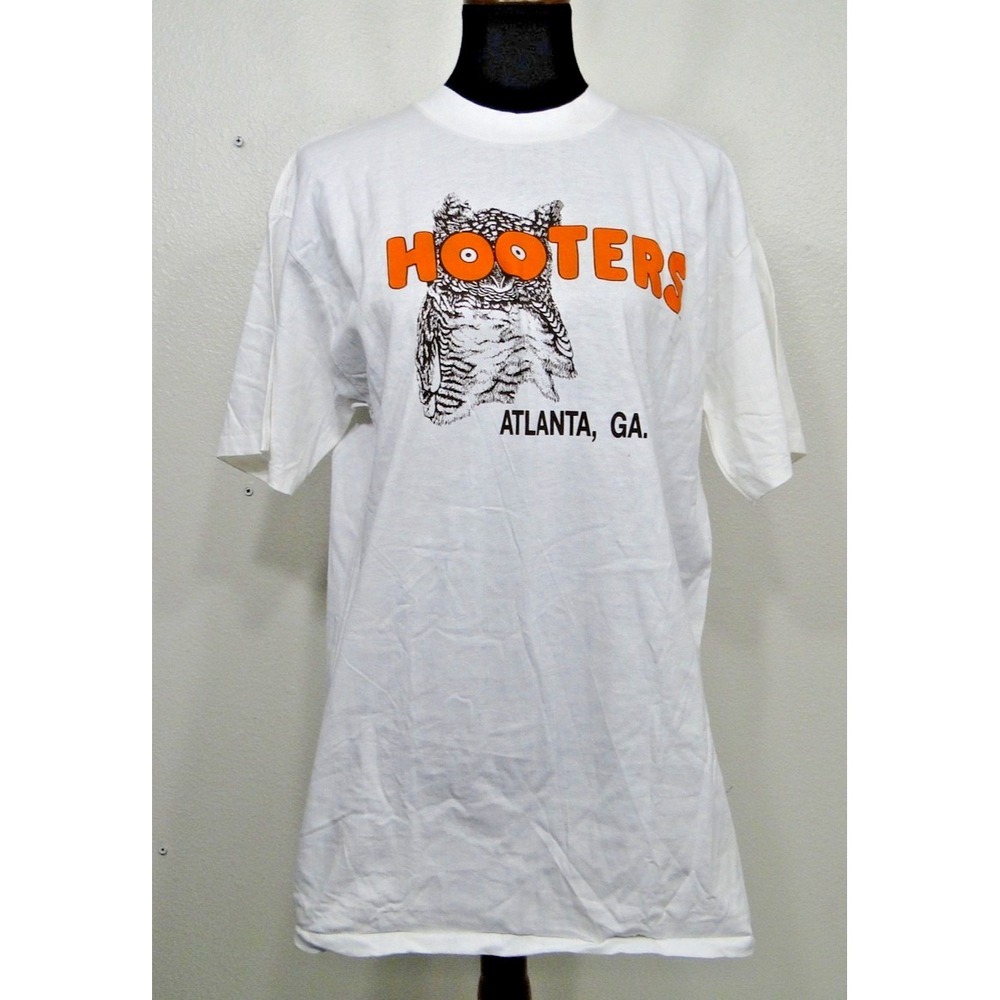 Vintage Hooters Shirt XL White Single Stitch 90s Mens Atlanta, GA Double Sided